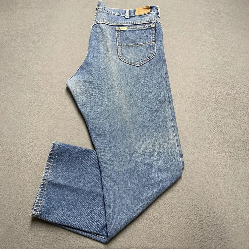 VTG‎ LL Bean Jeans Mens 42x32 Blue Denim Straight Leg Made USA 5 Pocket Classic